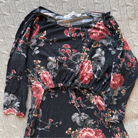 EUC Latched Mama Quarter Sleeve Nursing Midi Dress, Black Floral, Medium - Picture 6 of 8